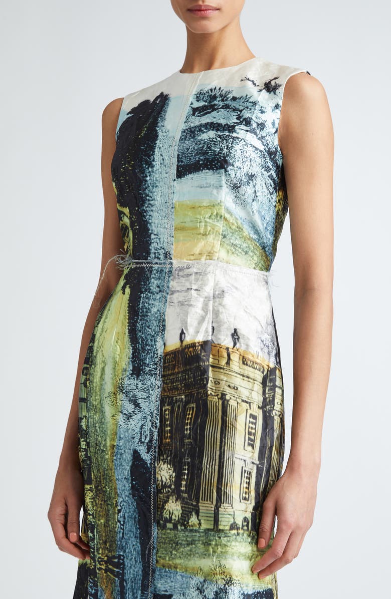 Erdem Print Pleated Back Satin Midi Dress, Alternate, color,