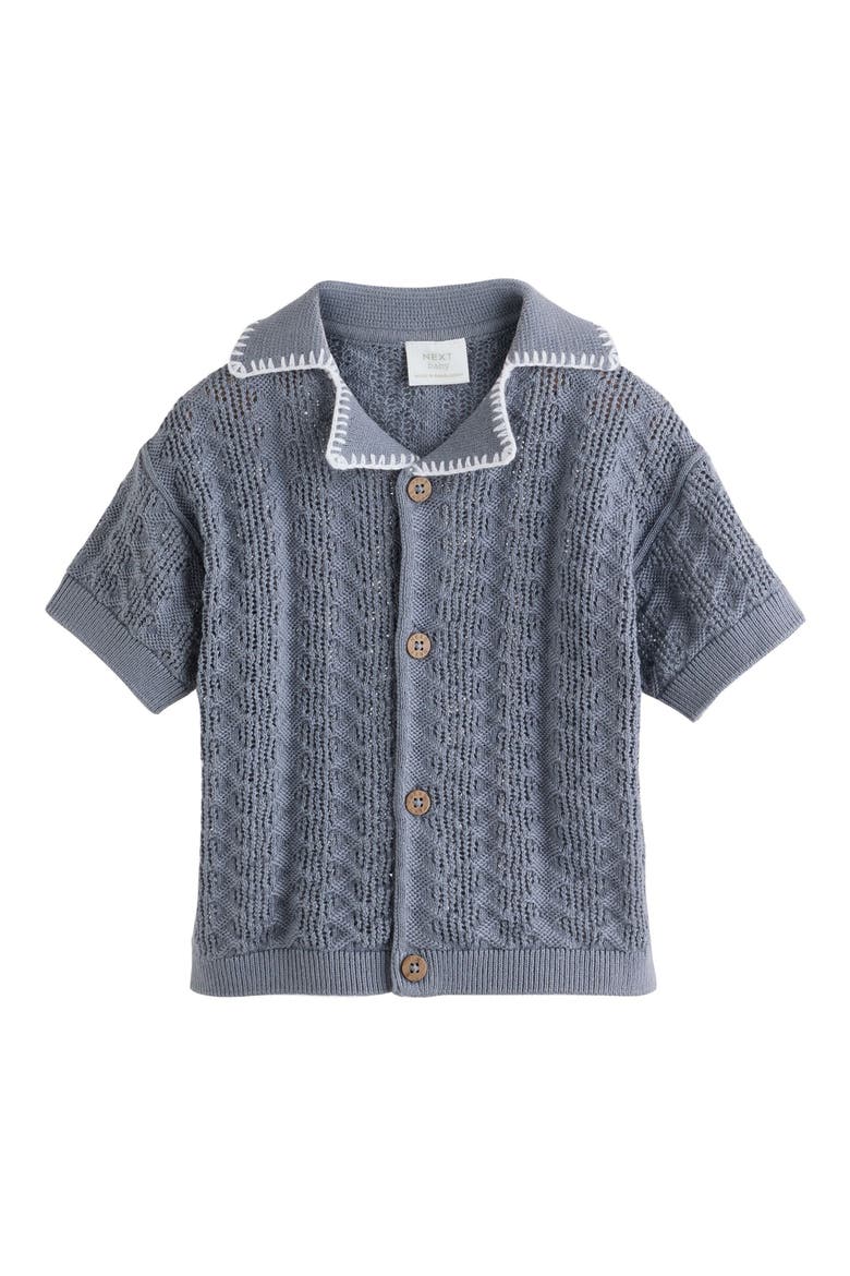 Cotton Knit Button-Up Shirt & Shorts Set, Alternate, color, BLUE