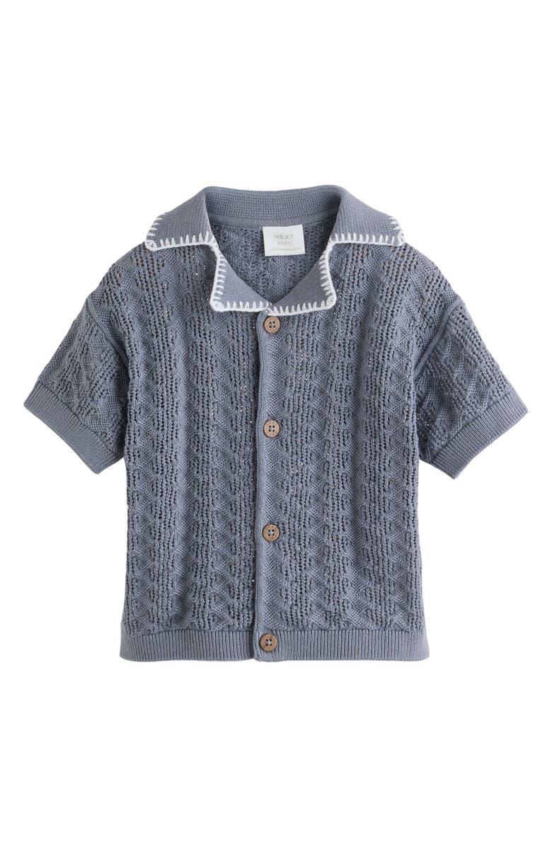 NEXT Cotton Knit Button-Up Shirt & Shorts Set, Alternate, color, Blue