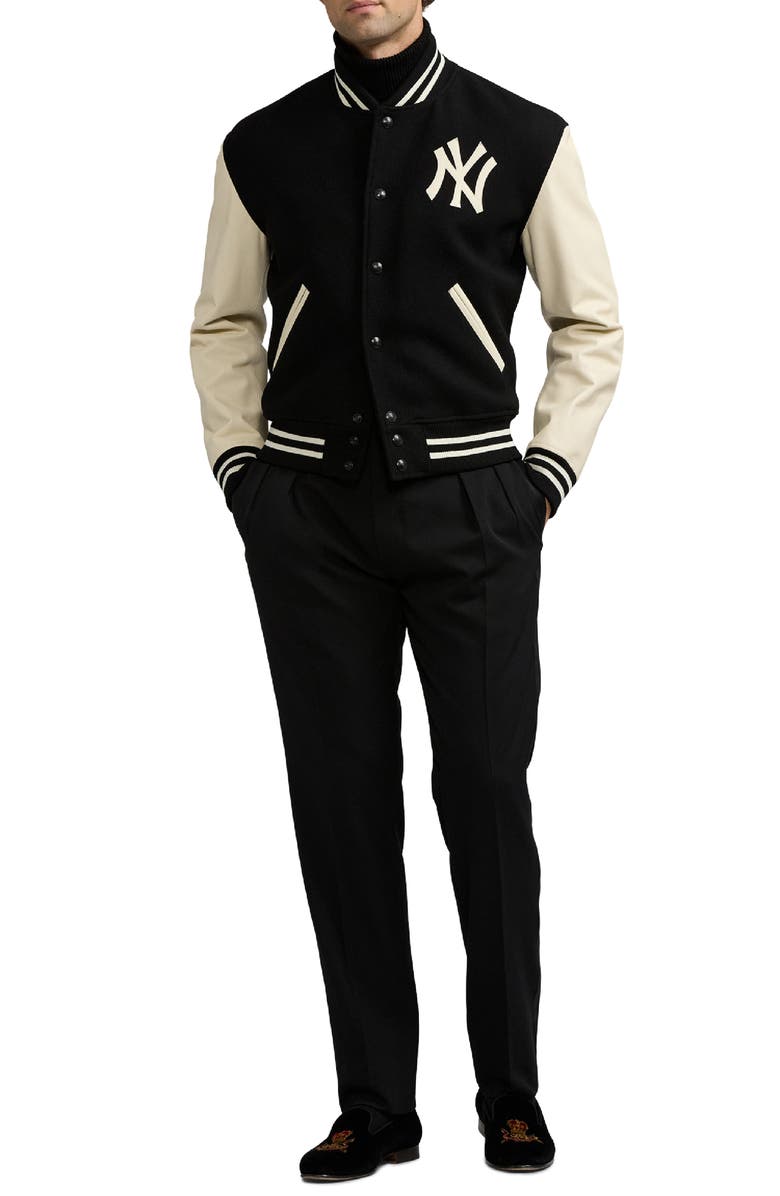 Ralph Lauren Purple Label New York Yankees Mixed Media Varsity Jacket, Alternate, color,