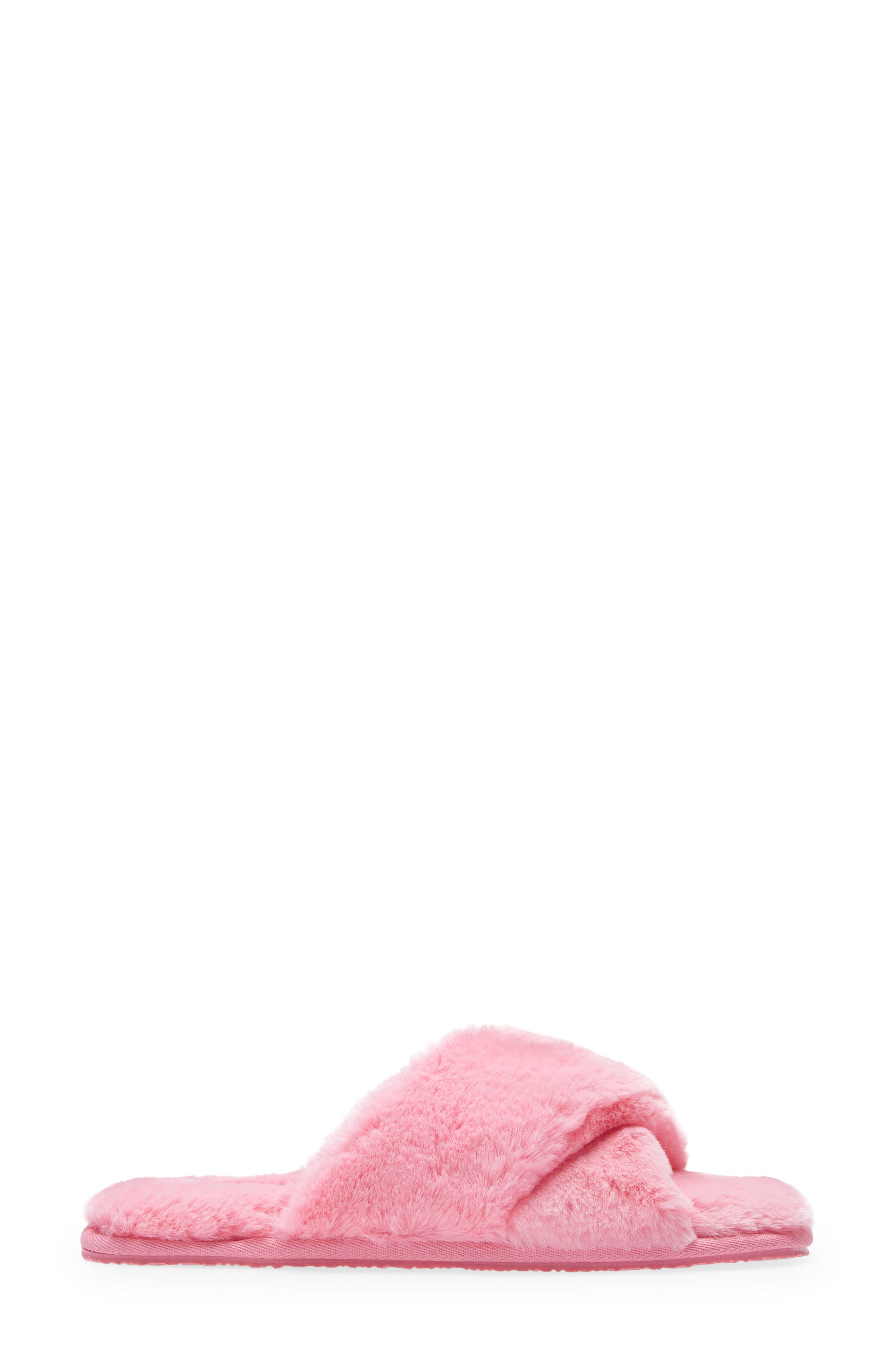 Mae Cross Strap Faux Fur Slipper, Alternate, color, PINK PRISM