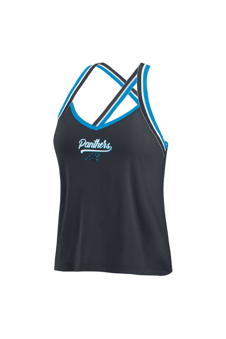 Women's WEAR by Erin Andrews Black Carolina Panthers Cross Strap Tri-Blend Tank Top, Alternate, color, Black