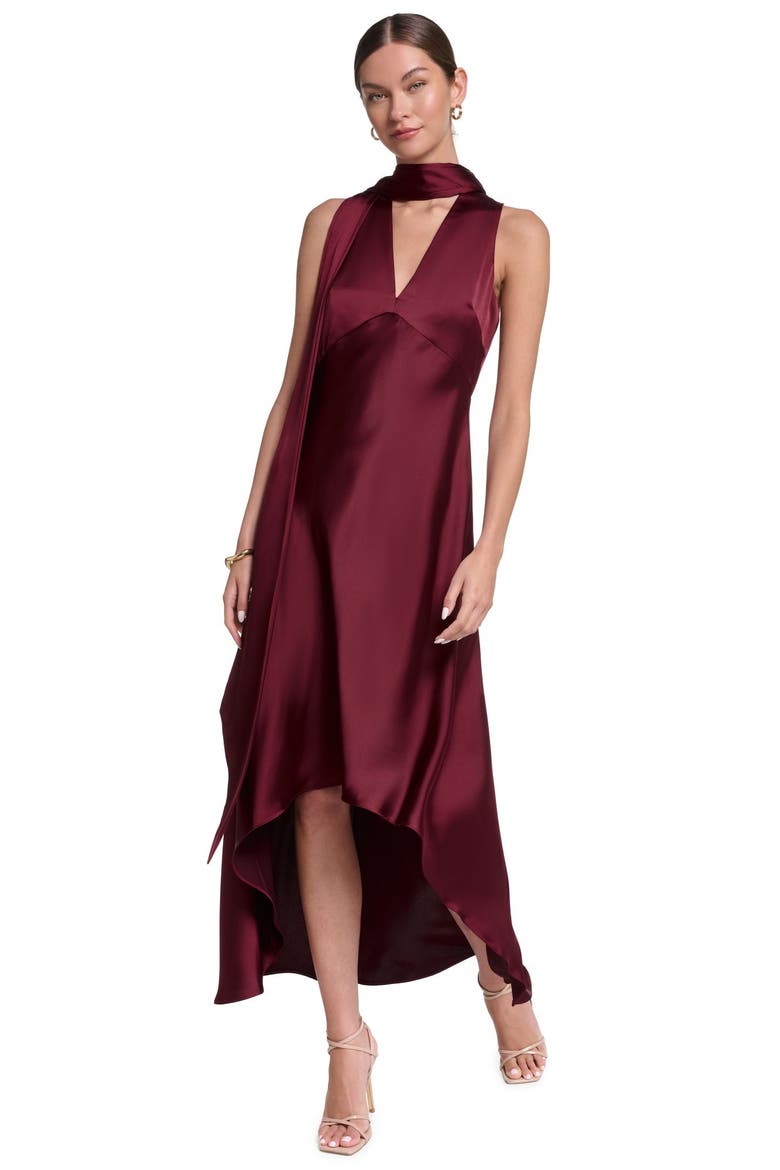 Sleeveless Satin V-Neck Scarf Dress, Main, color, Garnet Glow