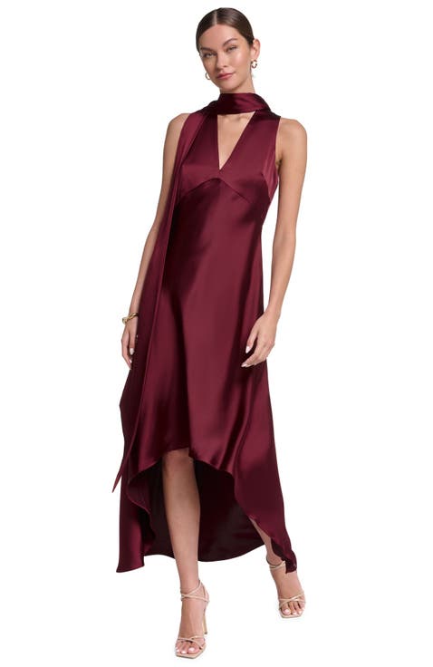 Sleeveless Satin V-Neck Scarf Dress