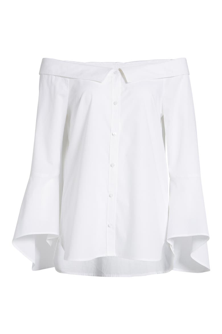 Portrait Collar Stripe Blouse, Alternate, color, WHITE