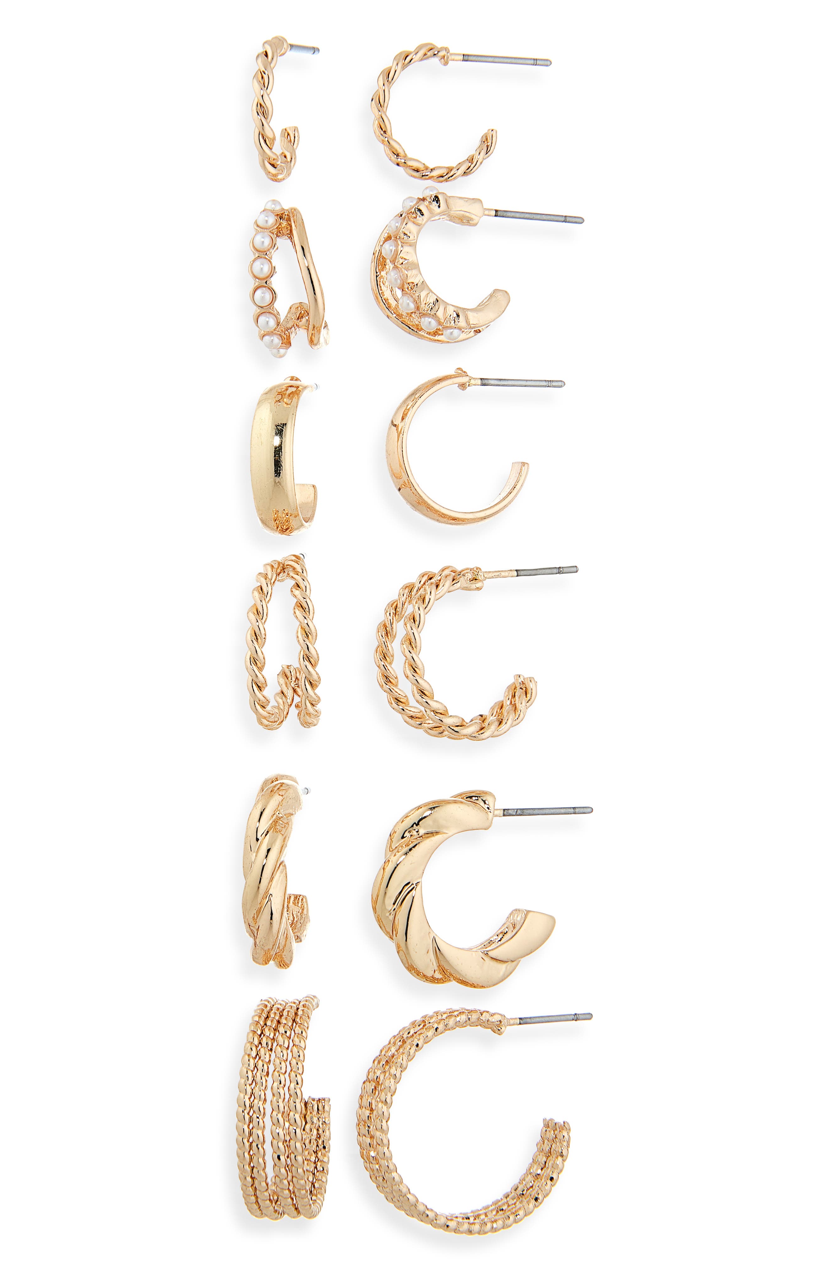 NORDSTROM RACK Set of 6 Huggie Hoop Earrings