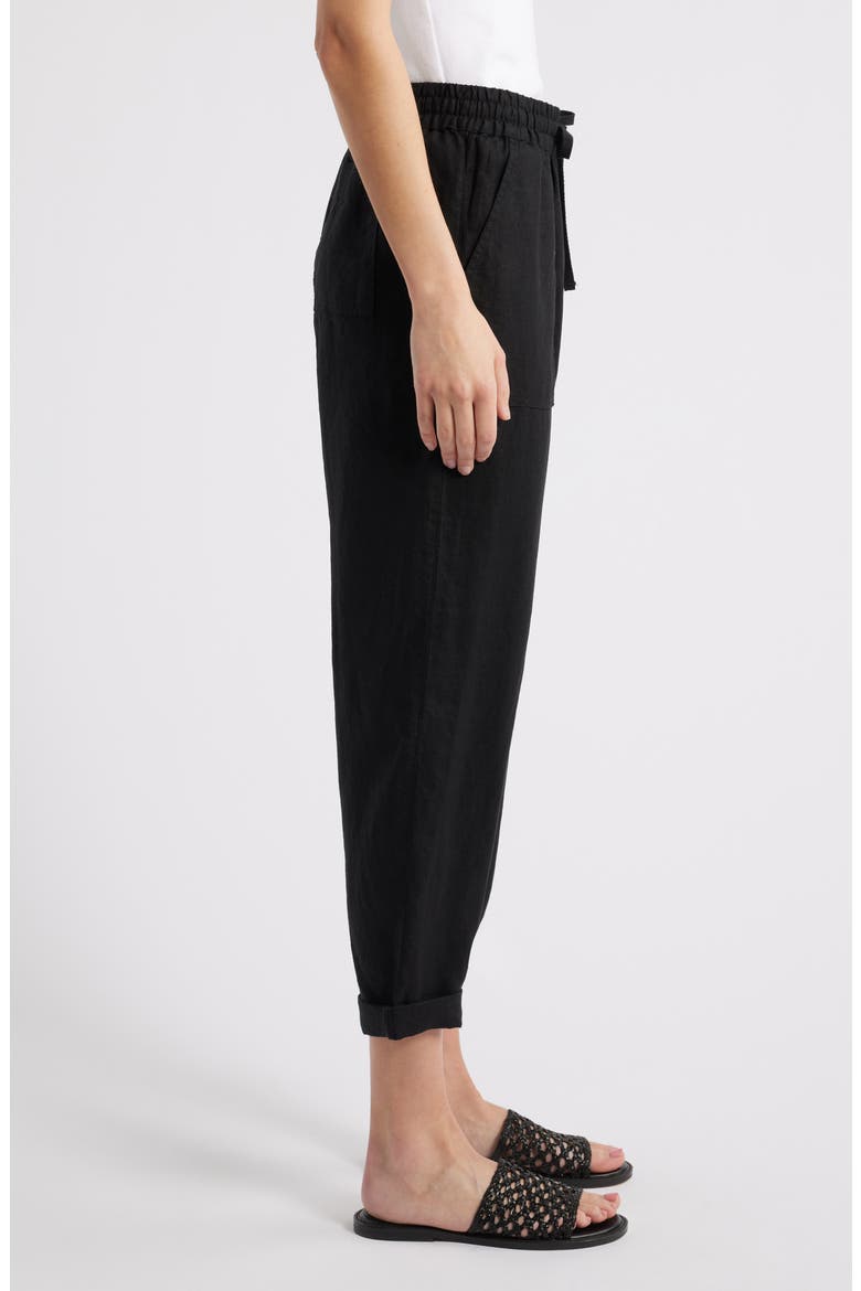 Two Palms Tapered Linen Drawstring Pants, Alternate, color, BLACK