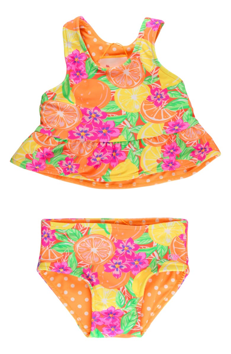 RuffleButts Kids' Neon Squeeze Reversible Two-Piece Swimsuit, Main, color, Yellow