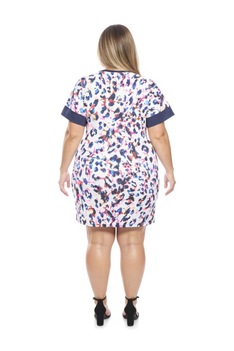 Plus Size Abstract Short Sleeve Knee Length T-Shirt Dress, Alternate, color, White Multi