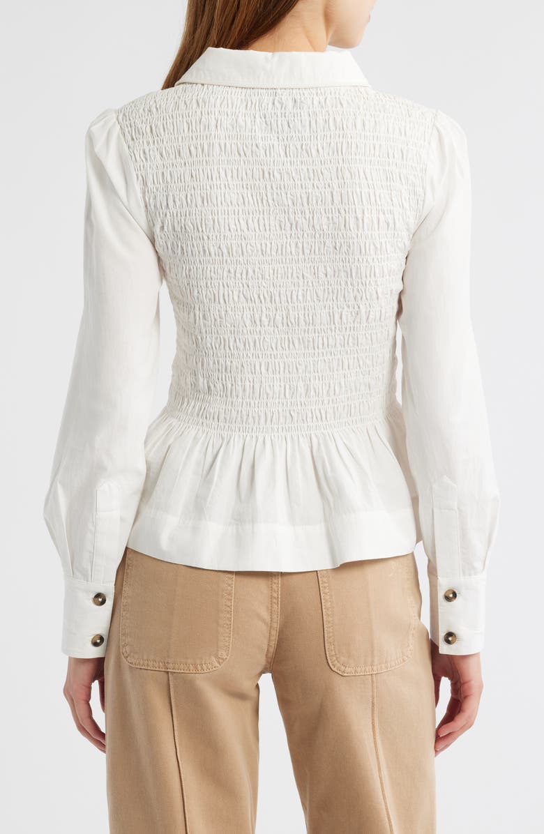 Damson Madder Hazel Smocked Peplum Polo Shirt, Alternate, color, White