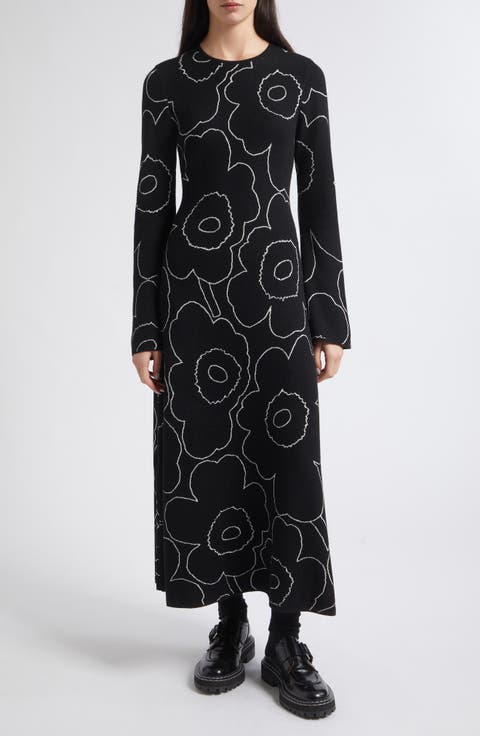 Takaisin Pirto Unikko Print Knit Wool & Cotton Blend Midi Dress