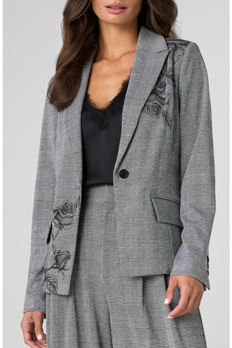 Floral Detail Glen Plaid Blazer, Main, color, BLACK/ WHITE