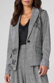Liverpool Los Angeles Floral Detail Glen Plaid Blazer