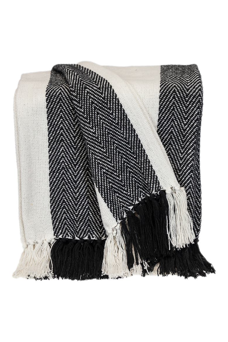 Archee Fringe Throw Blanket, Main, color, BLACK