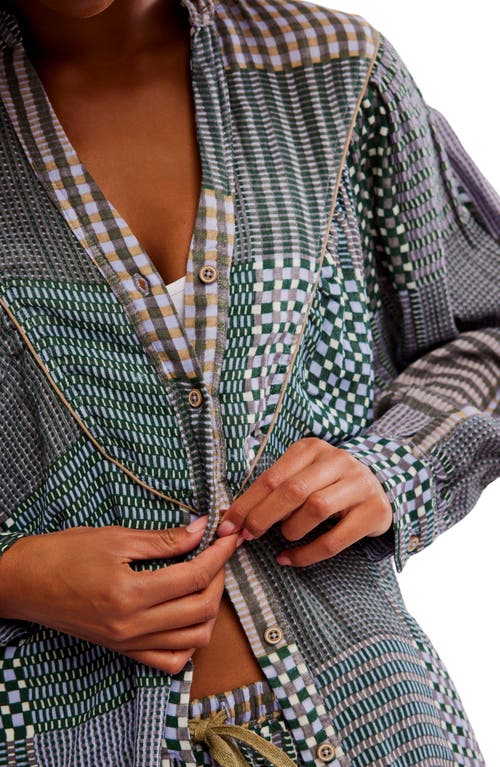 Free People Night After Night Cotton Button-up Pajama Shirt In Multi