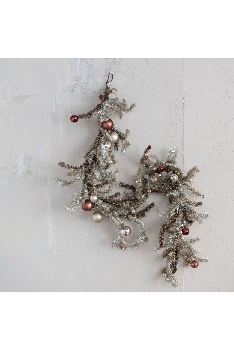 Tinsel Garland with Ornaments, Multicolor, Alternate, color, Silver