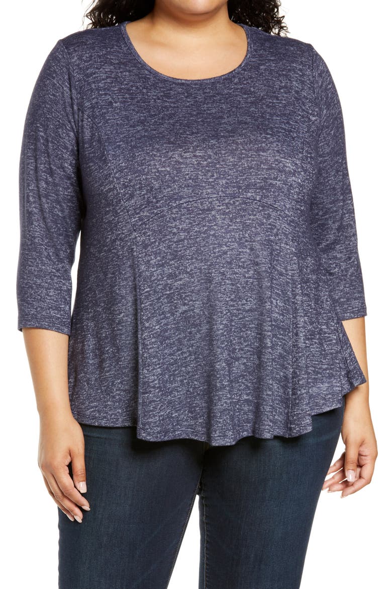 Brushed Knit Babydoll Top, Main, color, DARK DENIM