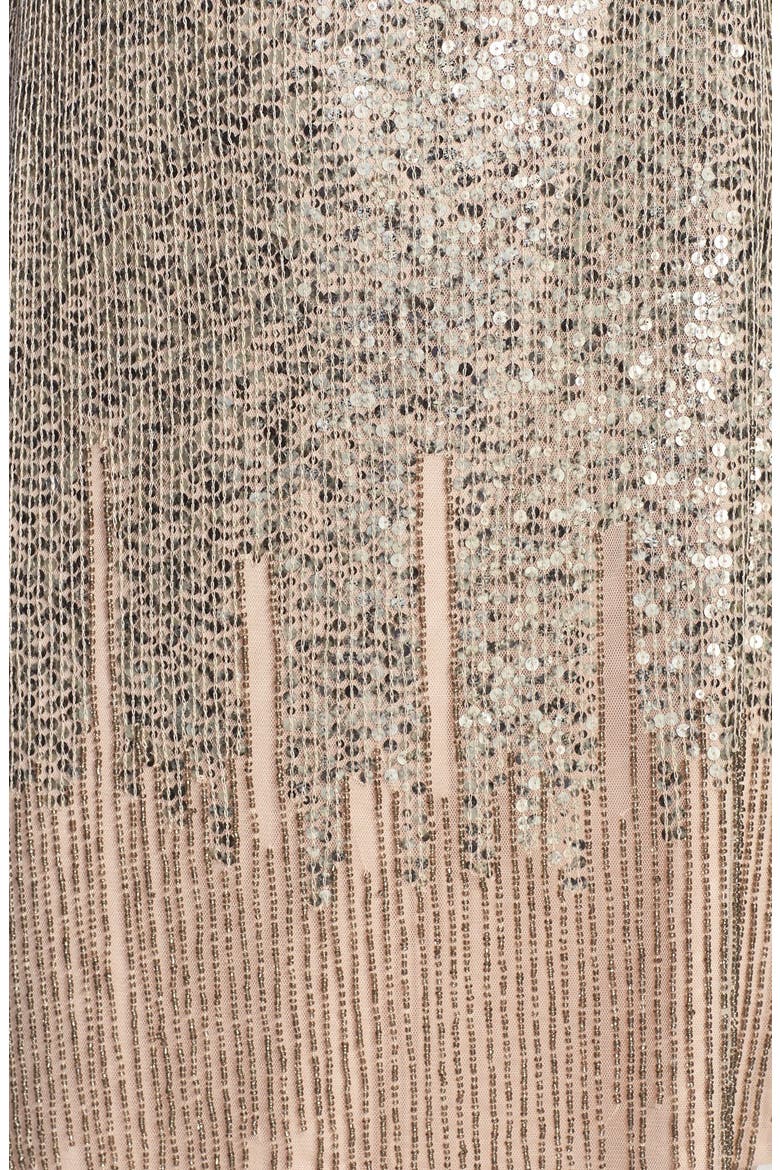 Illusion Yoke Beaded Sheath Dress, Alternate, color, TAUPE/ PINK