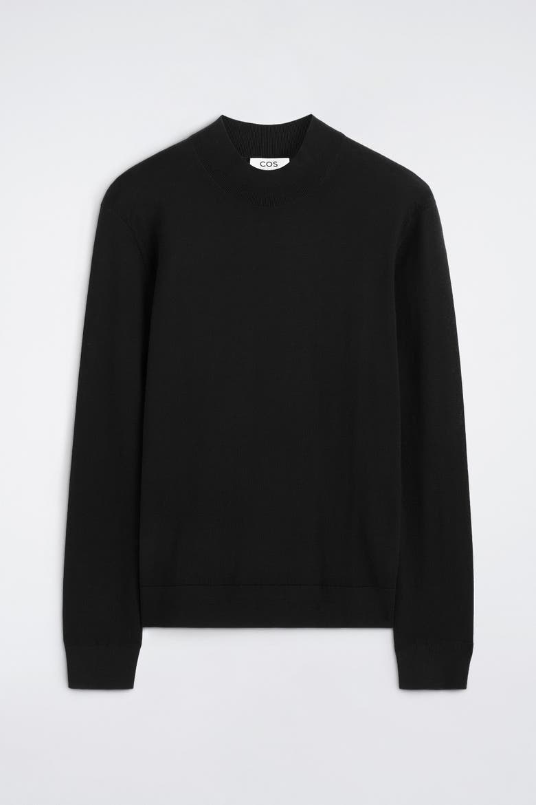 Slim Merino Wool Mock-Neck Sweater, Alternate, color, BLACK