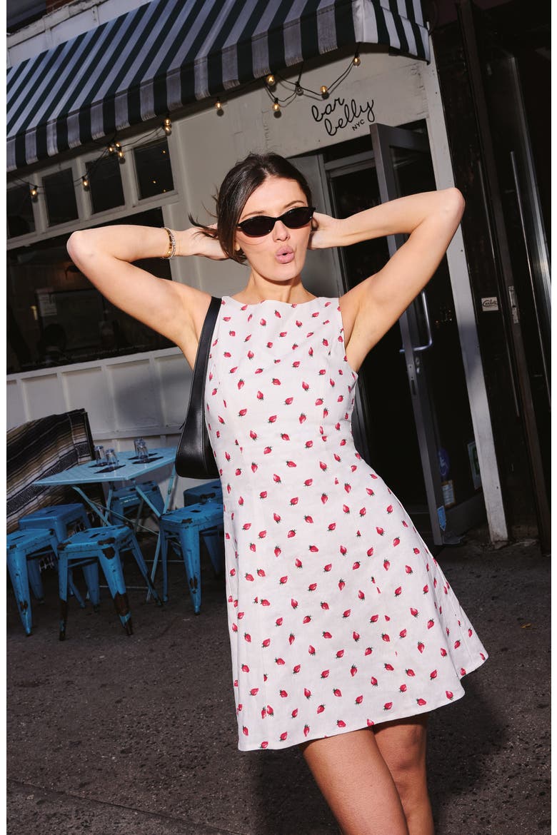 x Styled by COCO! Jayce Strawberry Print Linen Blend Dress, Alternate, color, IVORY STRAWBERRY