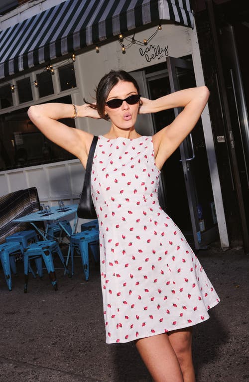 Wayf Jayce Strawberry Print Linen Blend Dress