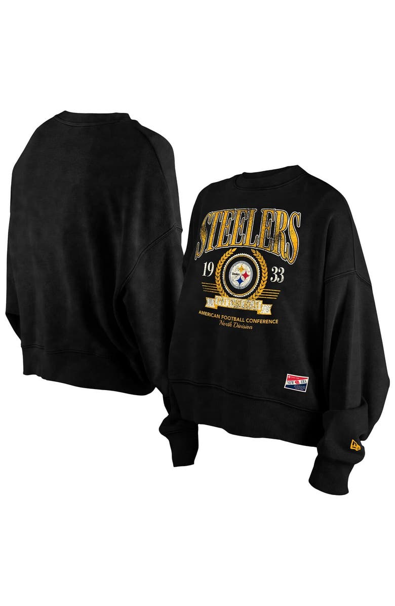 New Era Women's New Era Black Pittsburgh Steelers Throwback Boxy Sweatshirt, Alternate, color, 