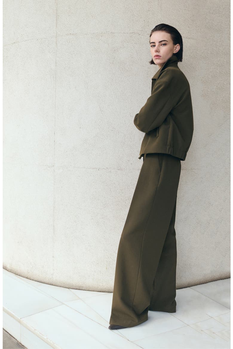 Belted Pleated Straight Leg Pants, Alternate, color, KHAKI GREEN
