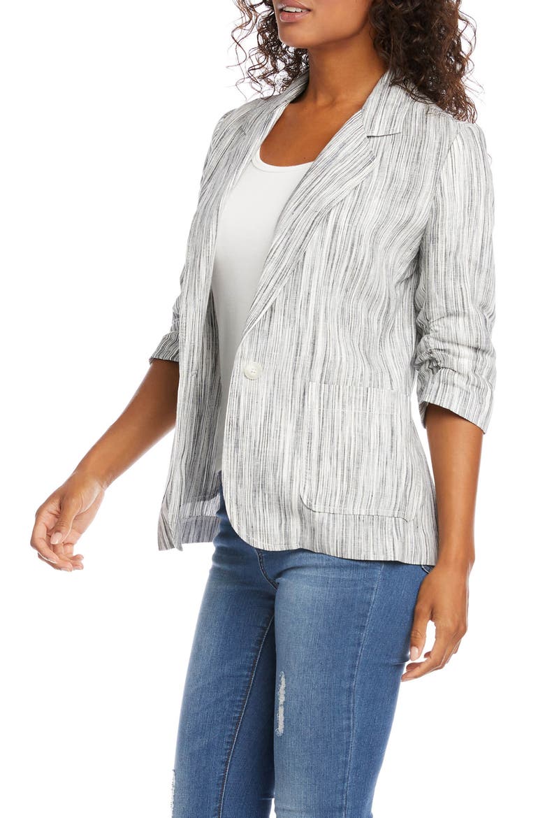 Stripe Ruched Sleeve Linen Jacket, Alternate, color, GRAY