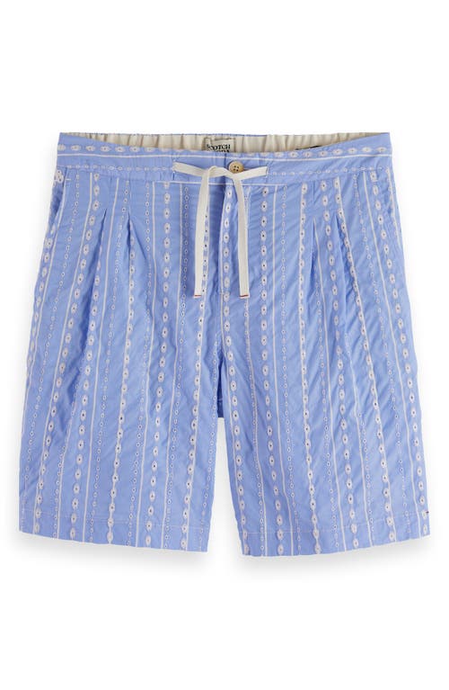 Scotch & Soda Embroidered Eyelet Cotton Bermuda Shorts In Sky Blue