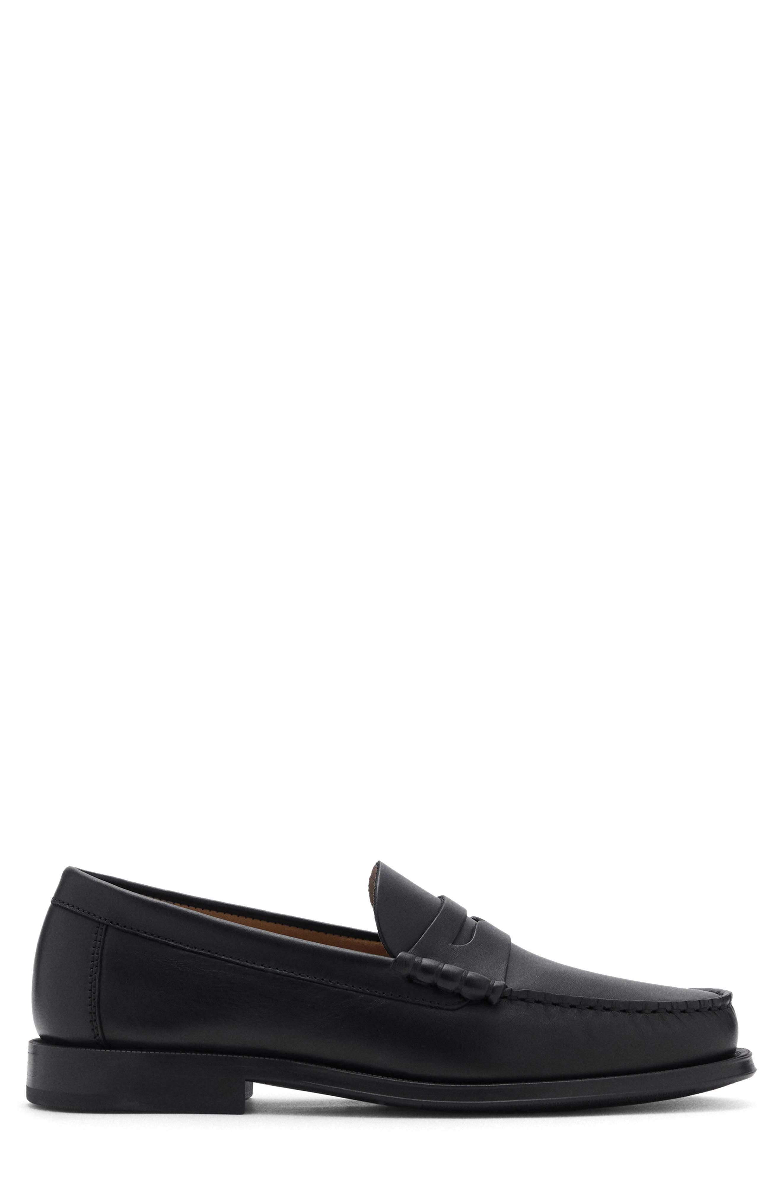 MANGO Leather Penny Loafer, Alternate, color, Black