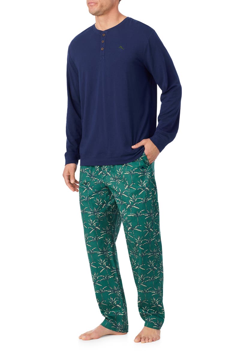 Long Sleeve Cotton & Modal Henley Pajama Top, Alternate, color, GREEN PRINT