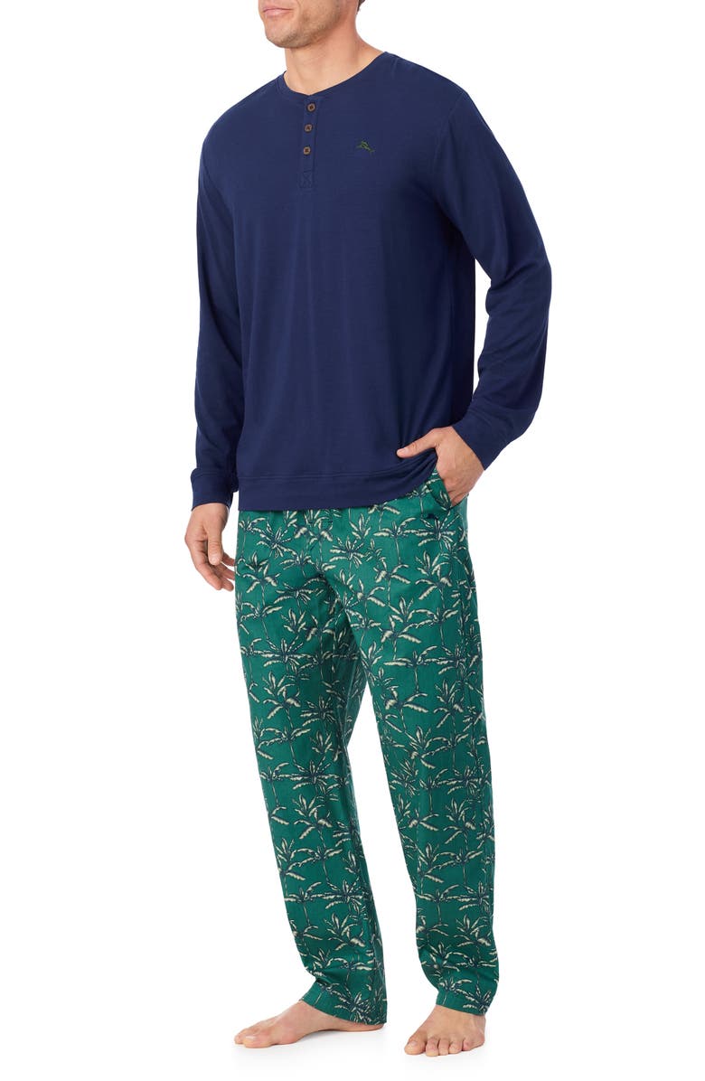 Tommy Bahama Long Sleeve Cotton & Modal Henley Pajama Top, Alternate, color, Green Print