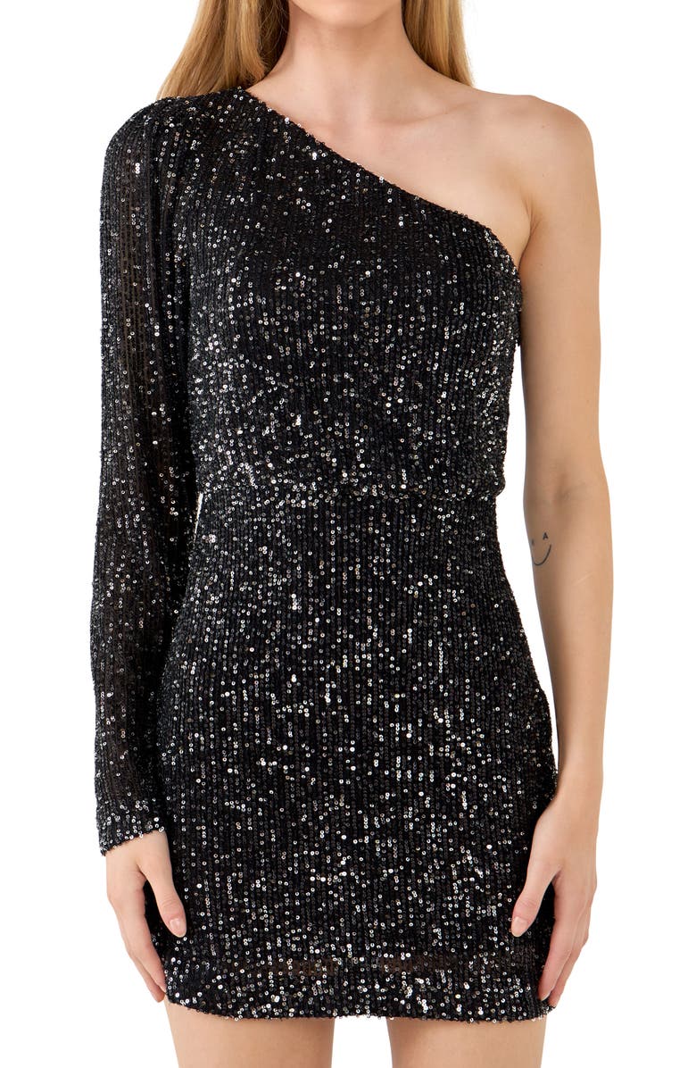 Endless Rose One-Shoulder Sequin Minidress, Alternate, color,
