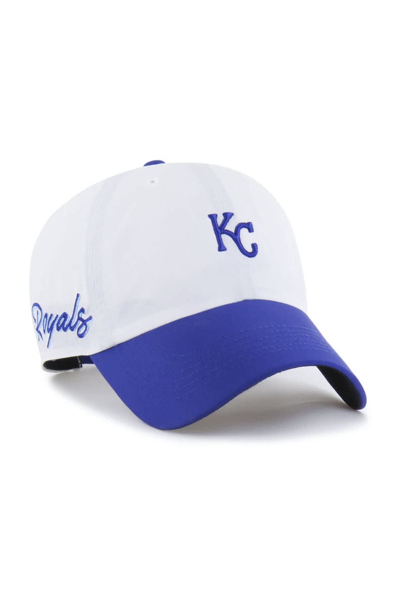 Men's '47 White/Royal Kansas City Royals Vista Mini Clean Up brrr° Adjustable Hat, Alternate, color, White