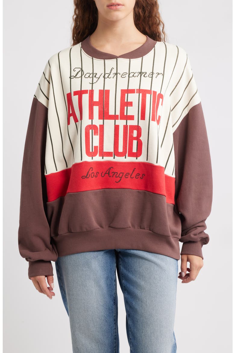 Athletic Club Colorblock Cotton Graphic Sweatshirt, Main, color, BROWN COMBO