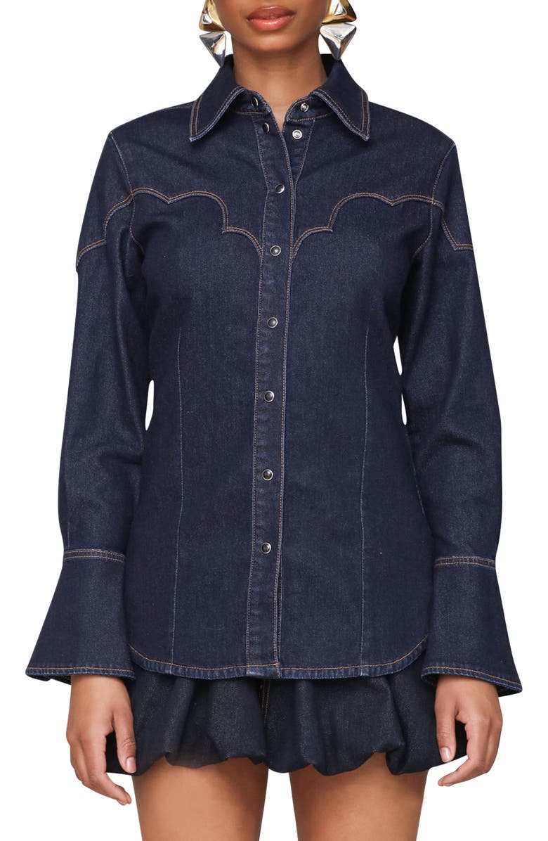 Avec Les Filles Western Denim Shirt, Main, color, Fell Wash