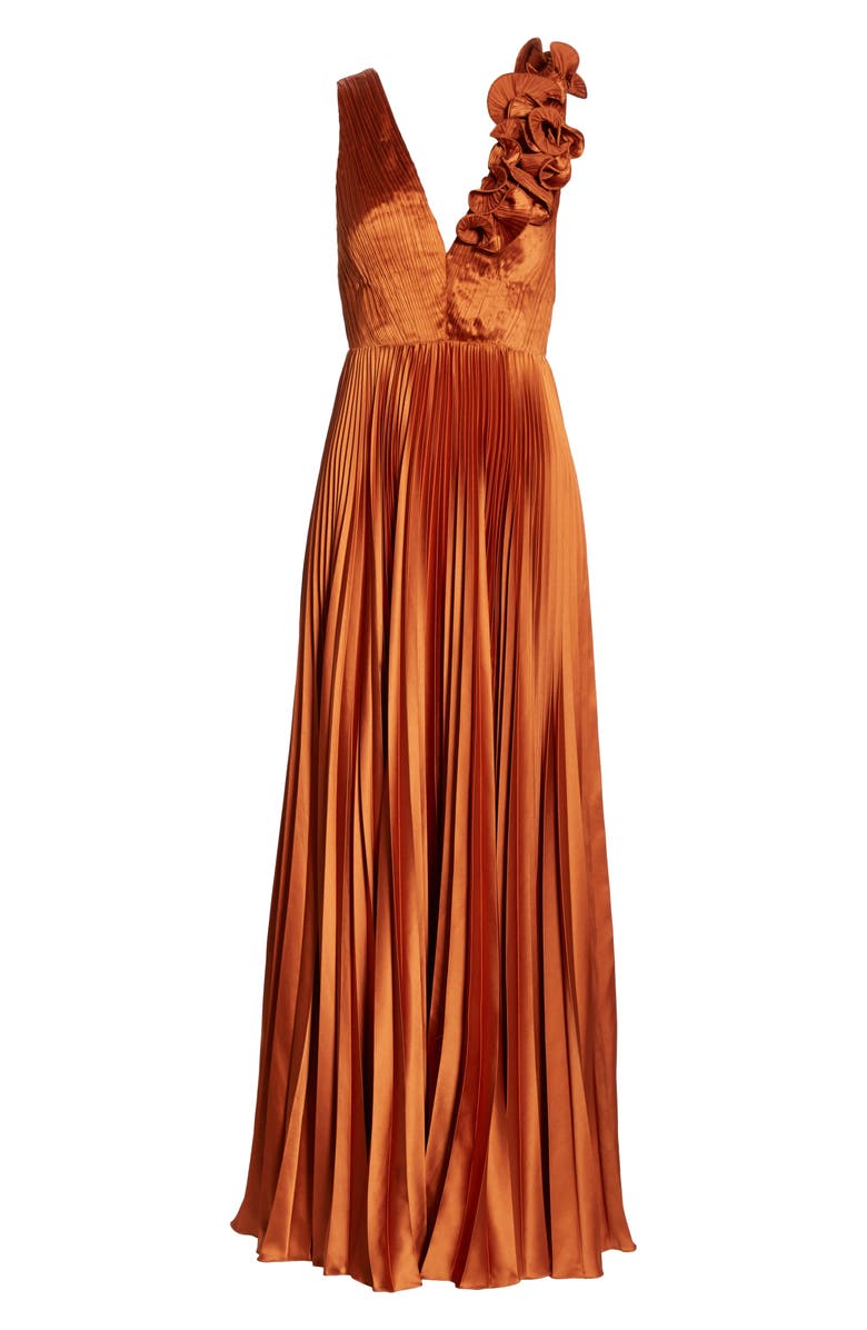 AMUR Aviva Pleated Satin Maxi Dress, Alternate, color, 