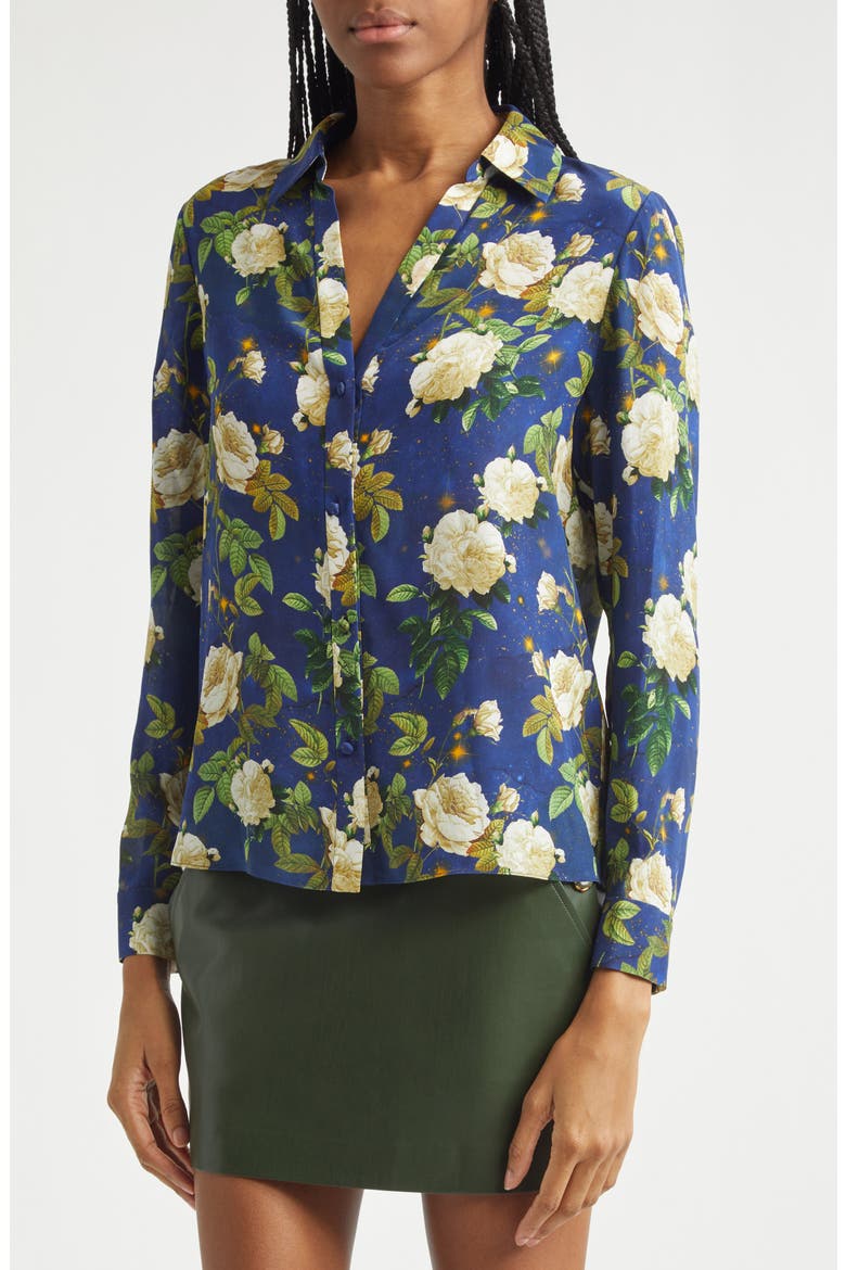 Eloise Floral Silk Button-Up Shirt, Alternate, color, TWILIGHT EDEN