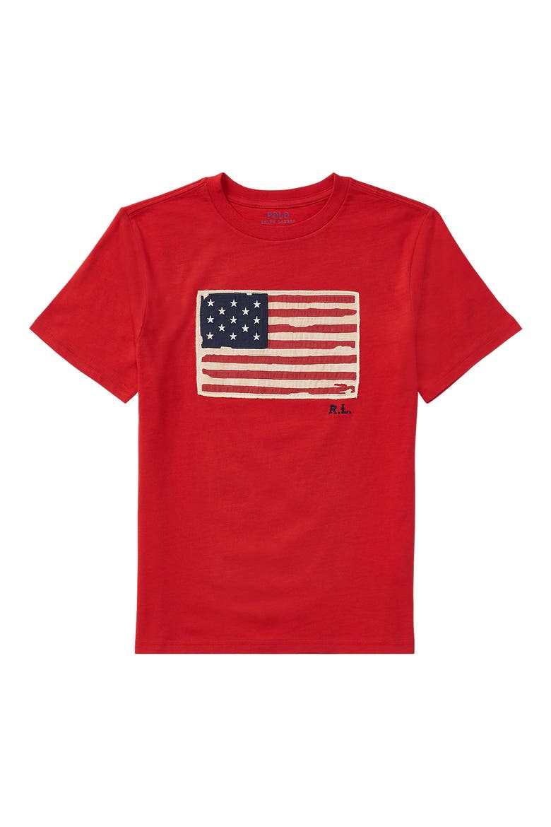 Kids' Flag Appliqué T-Shirt, Main, color, RED