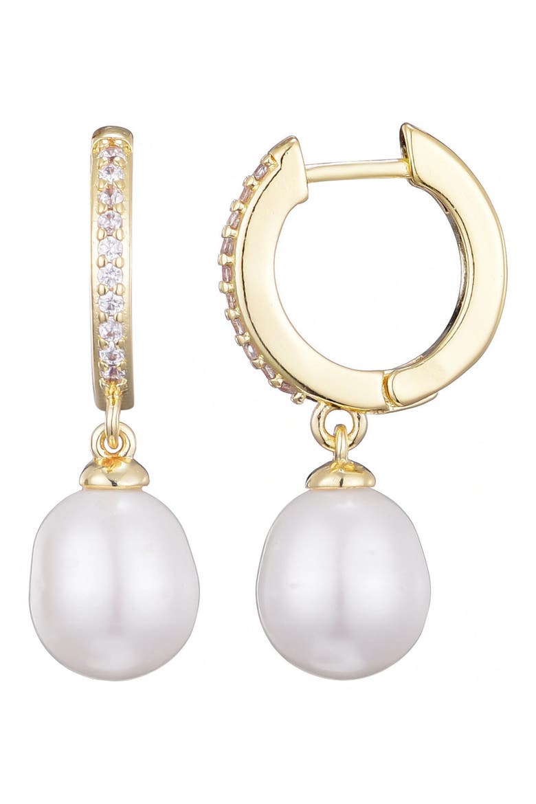 Cubic Zirconia & Faux Pearl Hoop Earrings, Main, color, GOLD-WHITE