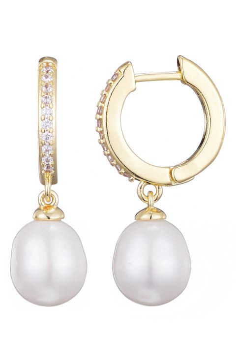 Cubic Zirconia & Faux Pearl Hoop Earrings