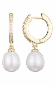 Adornia Cubic Zirconia & Faux Pearl Hoop Earrings