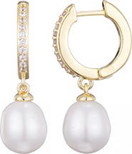Adornia Cubic Zirconia & Faux Pearl Hoop Earrings