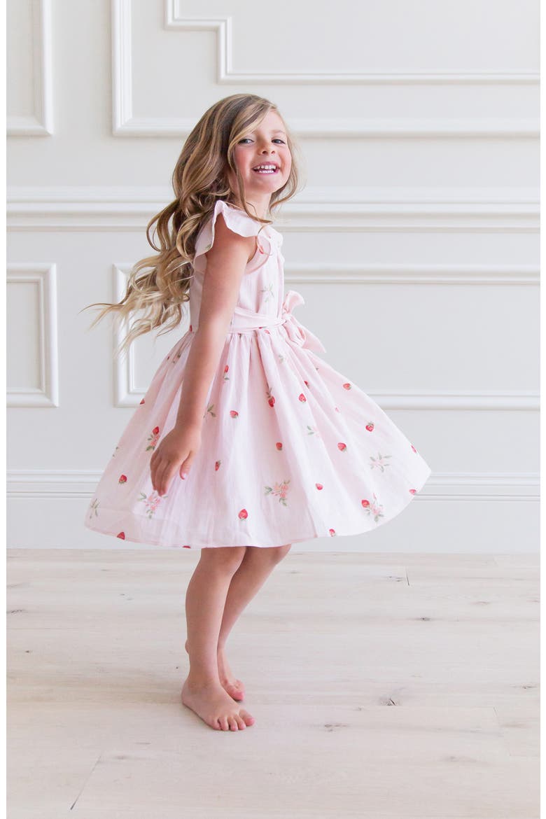Print Flutter Sleeve Dress, Alternate, color, PINK ROSEWATER STRAWBERRY