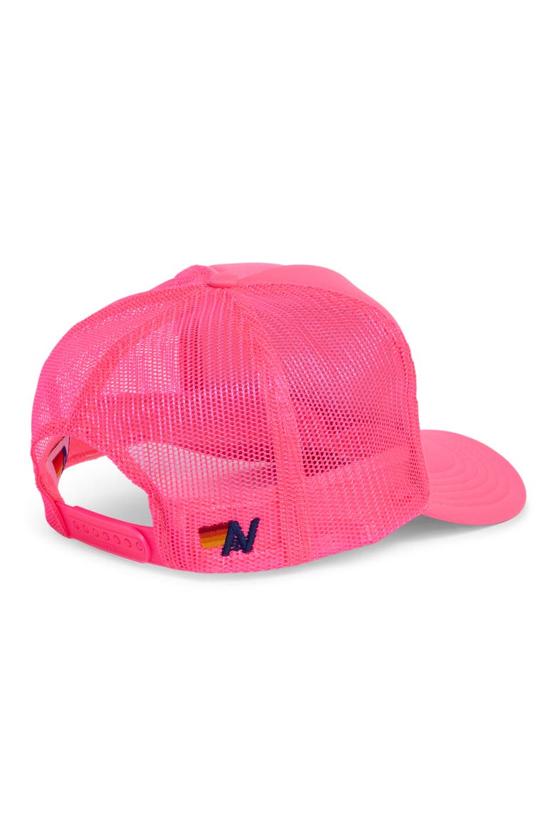Mountain Stripe Logo Embroidered Snapback Trucker Hat, Alternate, color, NEON PINK