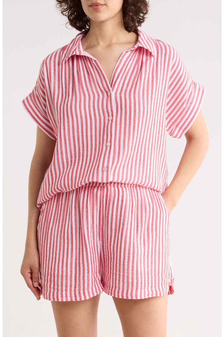 Duo Gauze Button-Up Shirt, Main, color, RED RADISH BRIANNE STRIPE