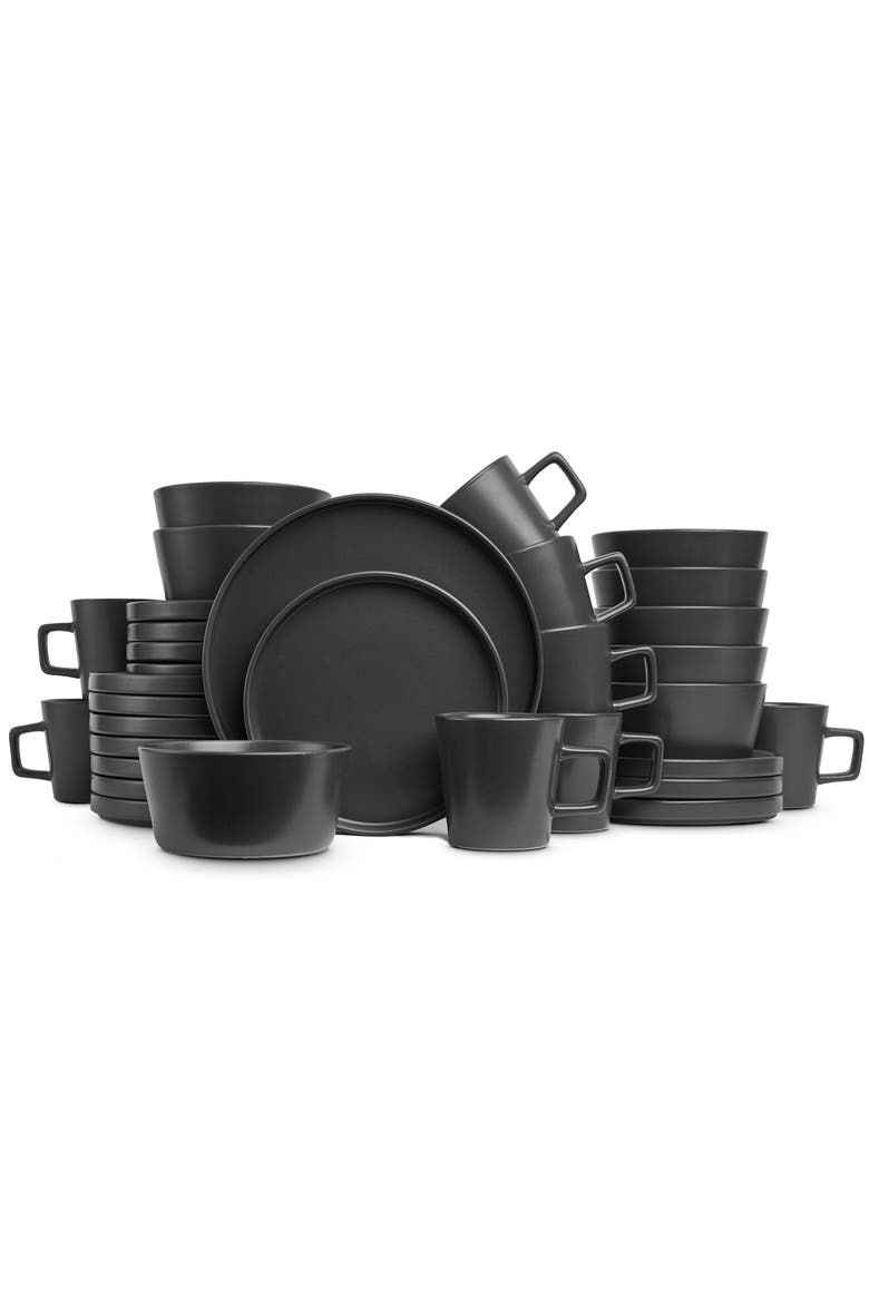 Celina Stoneware 32-Piece Dinnerware Set, Main, color, Black Matte