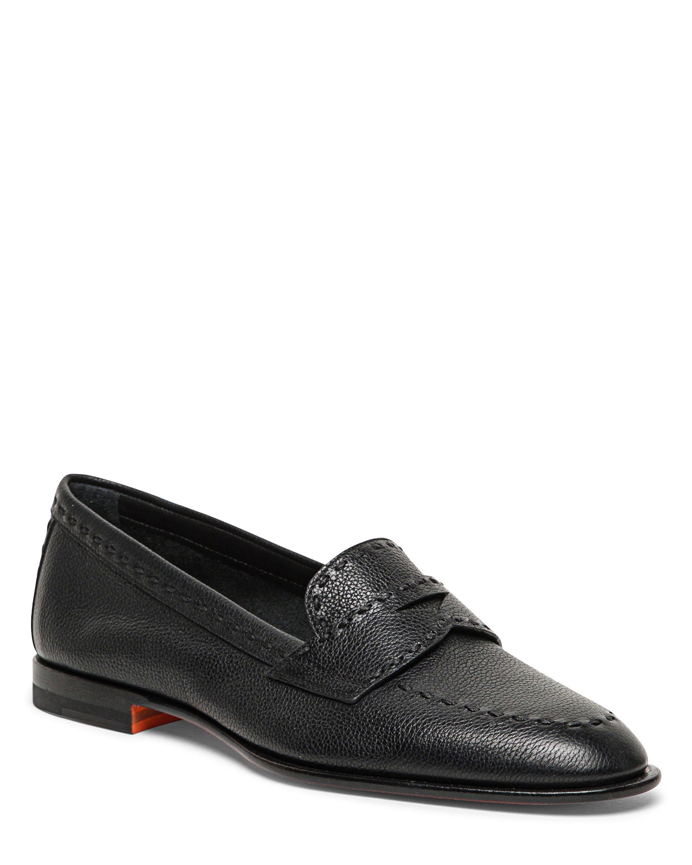 Santoni Women's Leather Penny Loafer, Main, color, Black