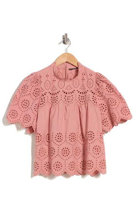 Embroidered Eyelet Short Sleeve Cotton Top