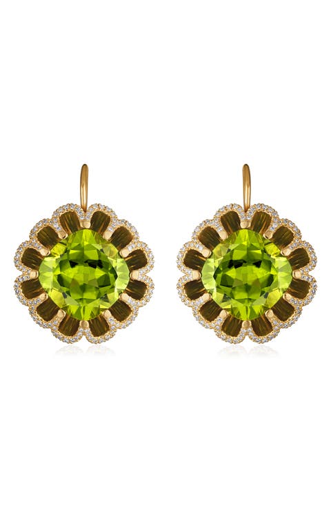 Floating Peridot & Diamond Drop Earrings